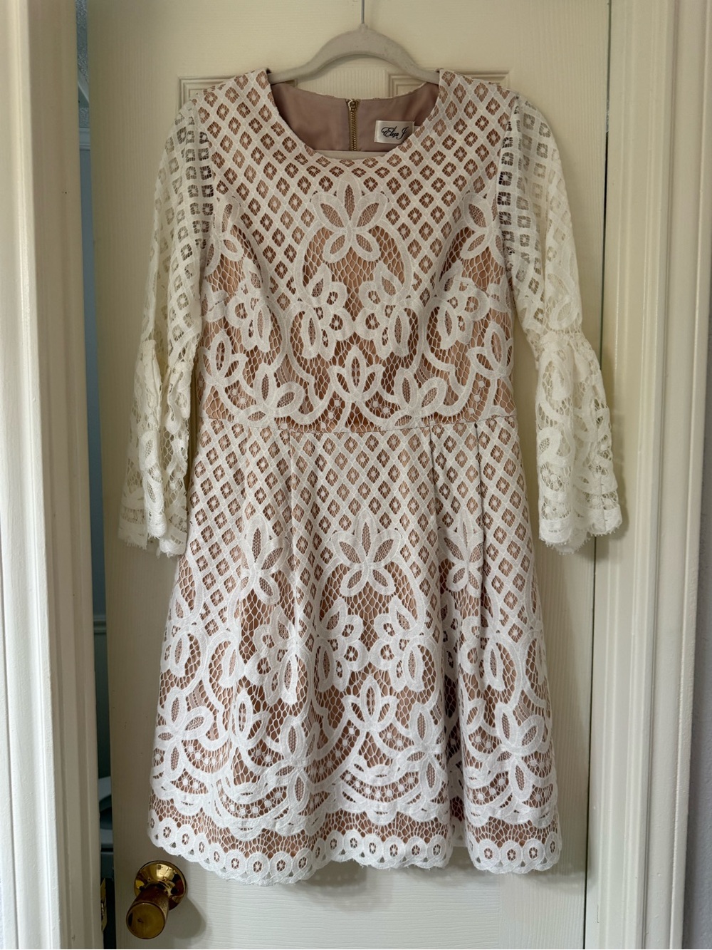 Eliza J White Lace A-Line Dress with Nude Lining